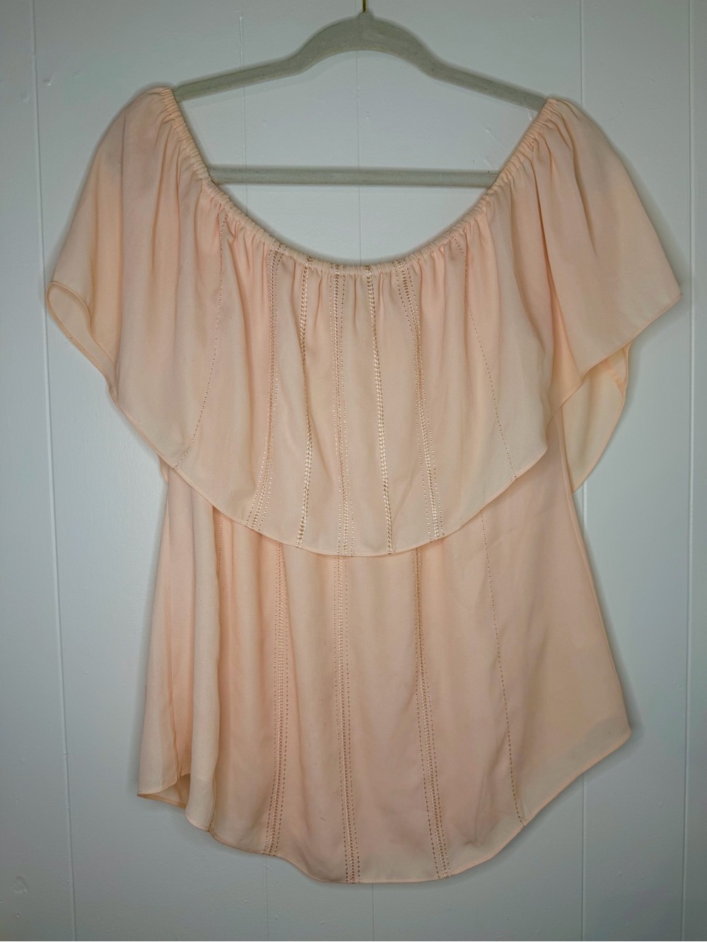 White House Black Market Peach Off-Shoulder Ruffle Blouse